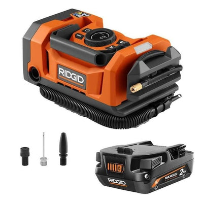 Inflador inalámbrico de doble función de 18 V (solo herramienta) con adaptador de válvula, aguja, (2) boquillas y cable de alimentación de 12 V