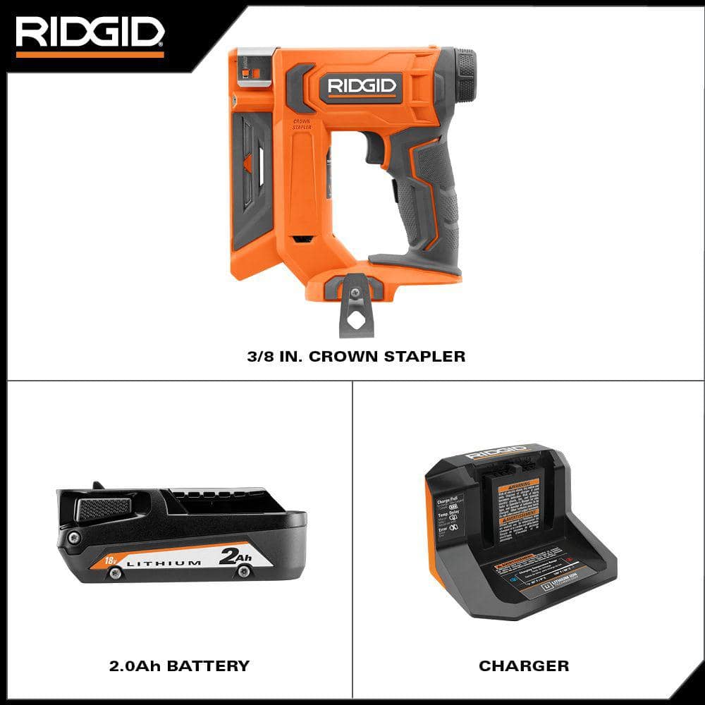 Kit de grapadora de corona inalámbrica de 18 V y 3/8 pulg. con batería de 2 Ah y cargador
