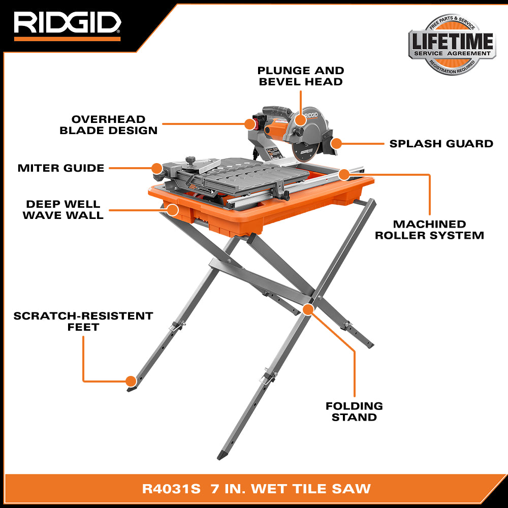 9 Amp 7 in. Corded Wet Tile Saw with Stand