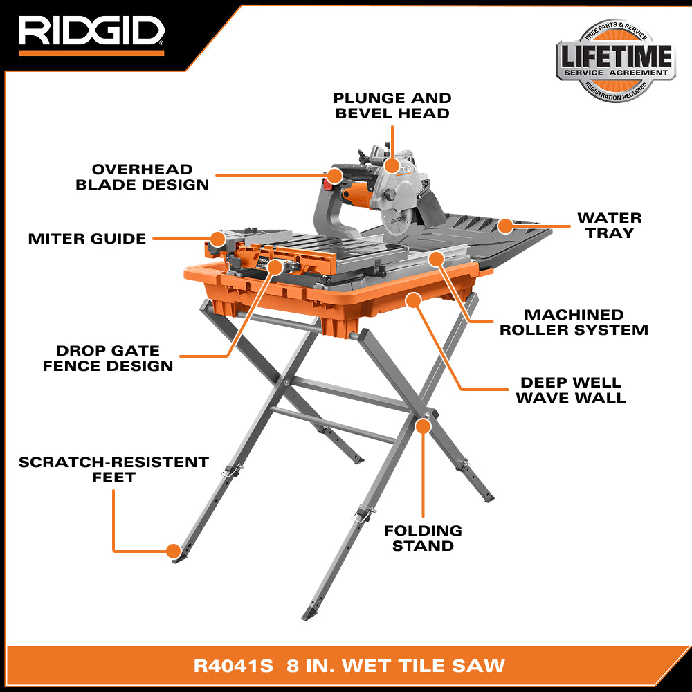 12 Amp 8 in. Corded Wet Tile Saw with Stand & Extended Rip – RIDGID