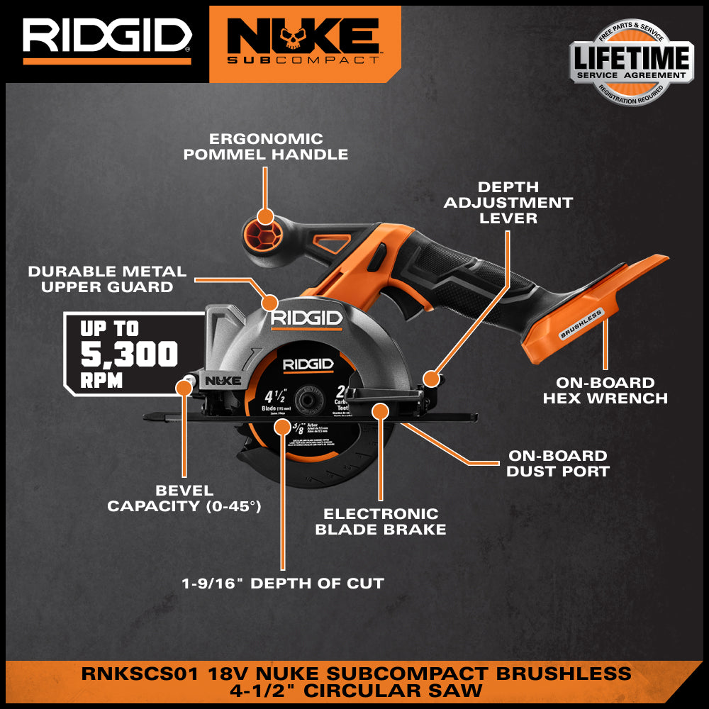 Sierra circular subcompacta sin escobillas de 18 V NUKE de 4-1/2"