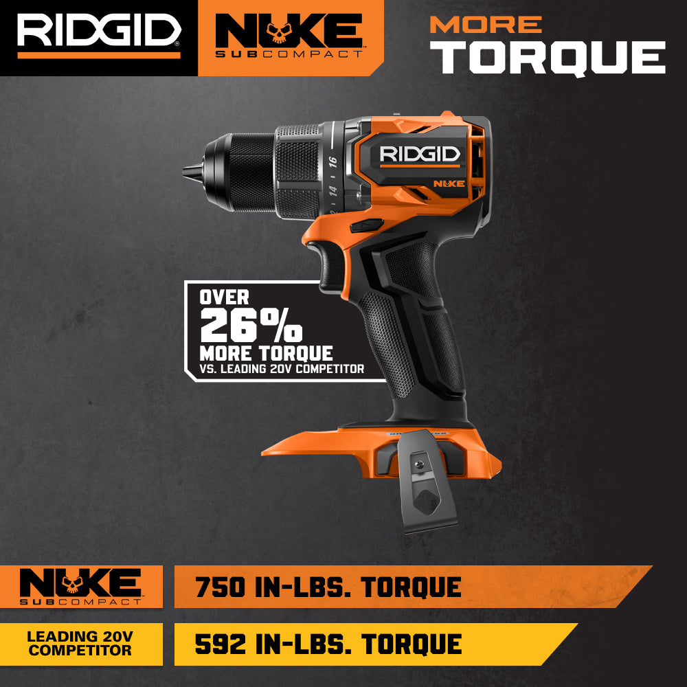 Kit de taladro/atornillador sin escobillas subcompacto de 1/2" NUKE de 18V