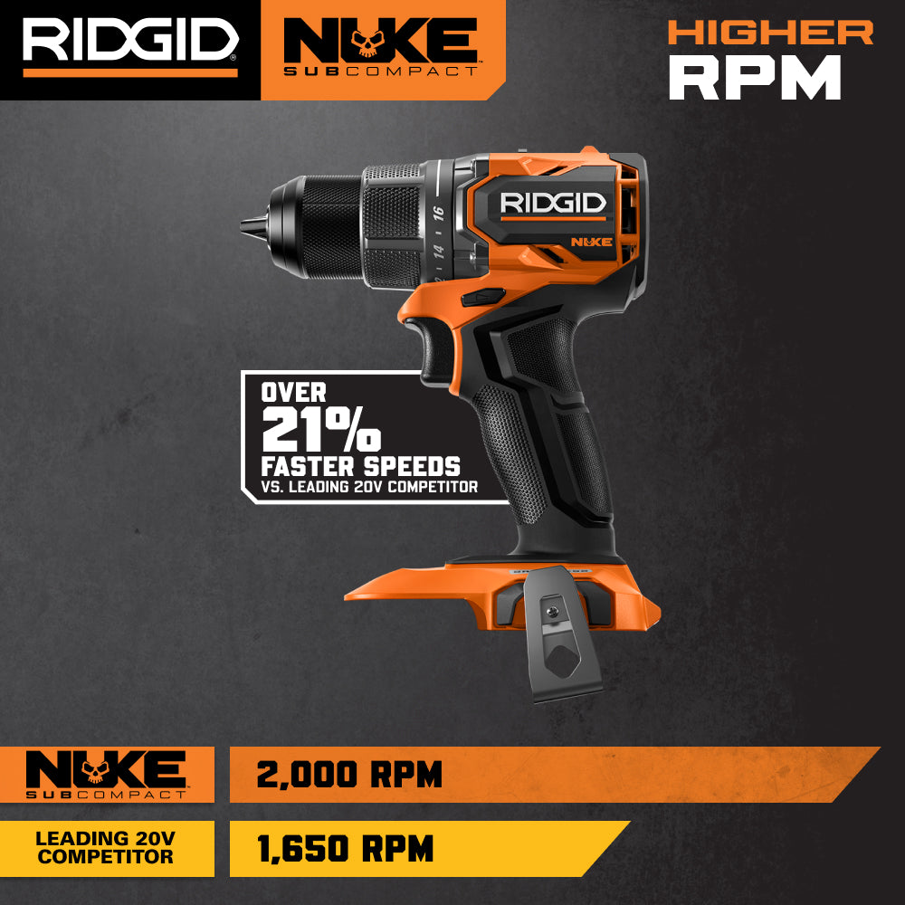 Kit de taladro/atornillador sin escobillas subcompacto de 1/2" NUKE de 18V