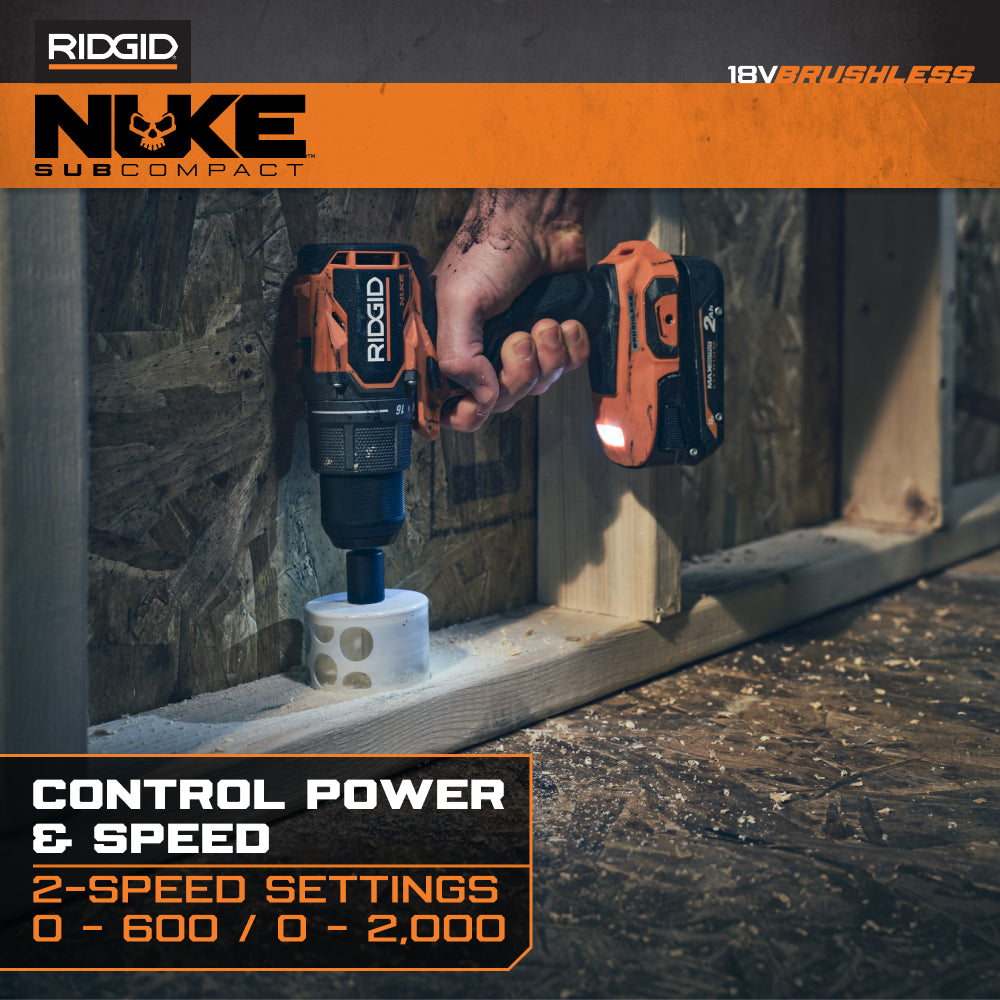 Kit de taladro/atornillador sin escobillas subcompacto de 1/2" NUKE de 18V