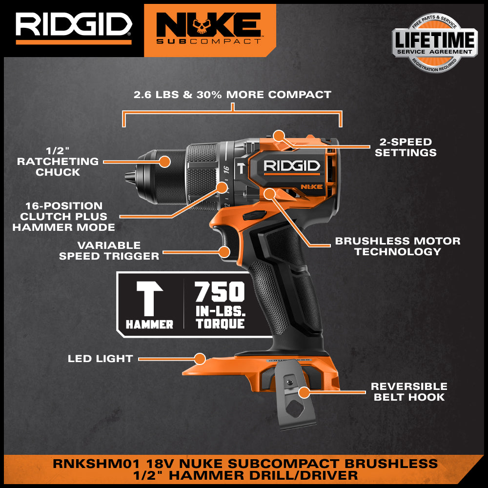 18V NUKE SubCompact Brushless 1/2" Hammer Drill/Driver Kit