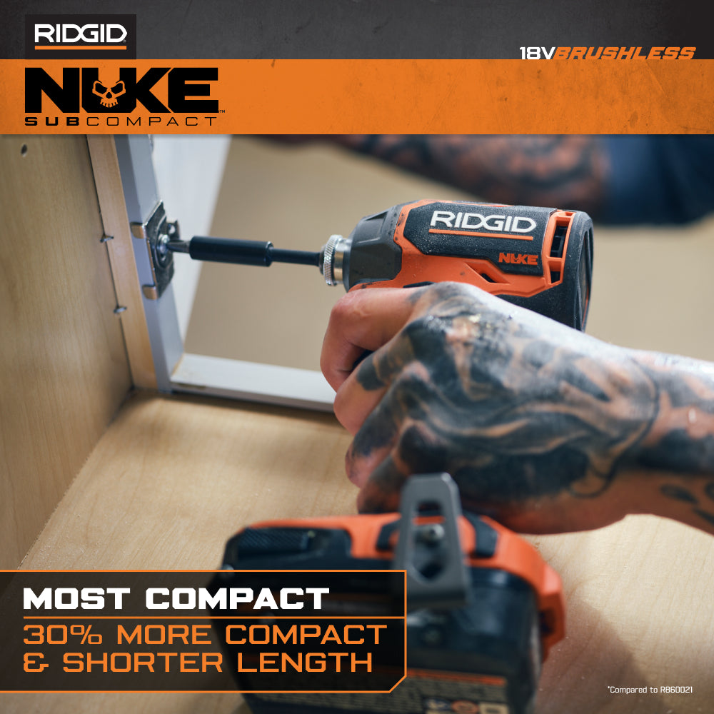 Kit de taladro de impacto subcompacto sin escobillas de 1/4" NUKE de 18V