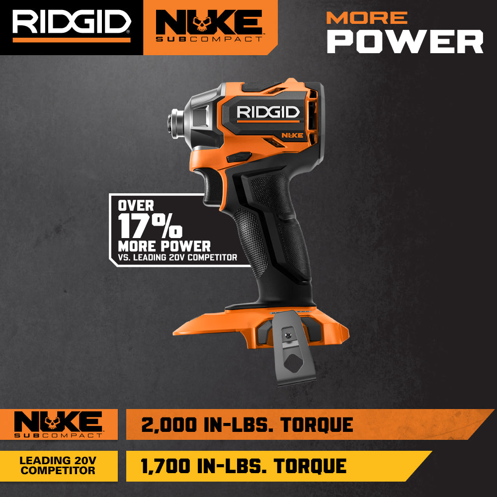 Kit de taladro de impacto subcompacto sin escobillas de 1/4" NUKE de 18V