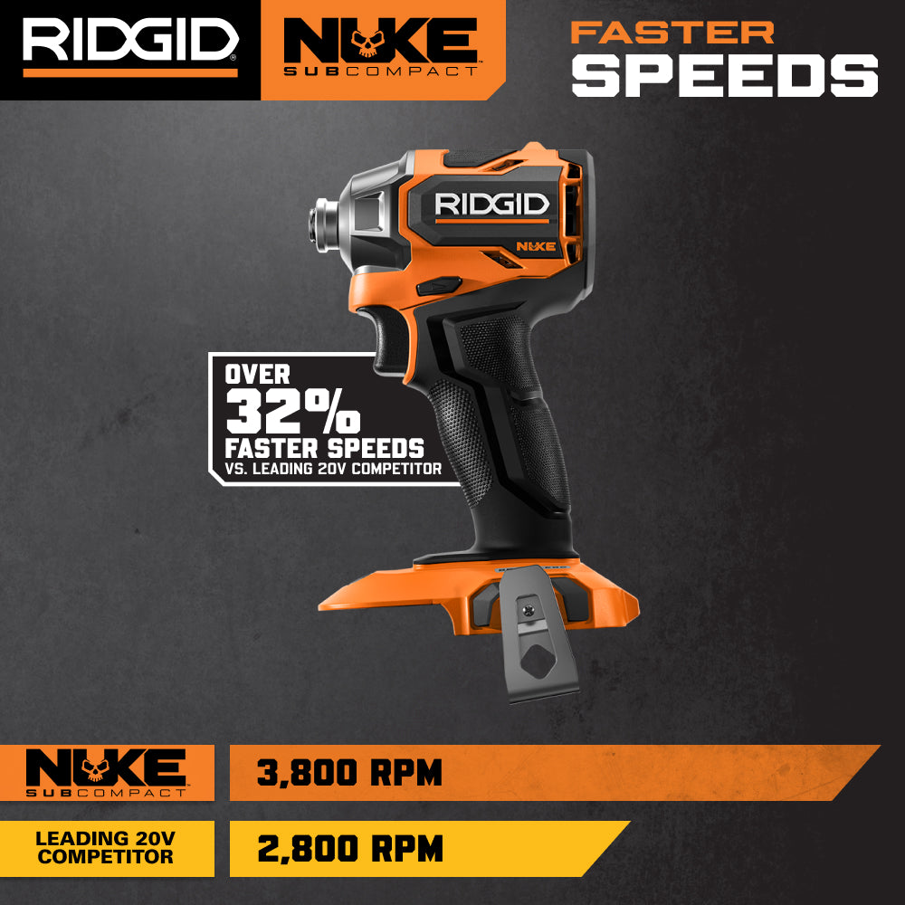 Kit de taladro de impacto subcompacto sin escobillas de 1/4" NUKE de 18V