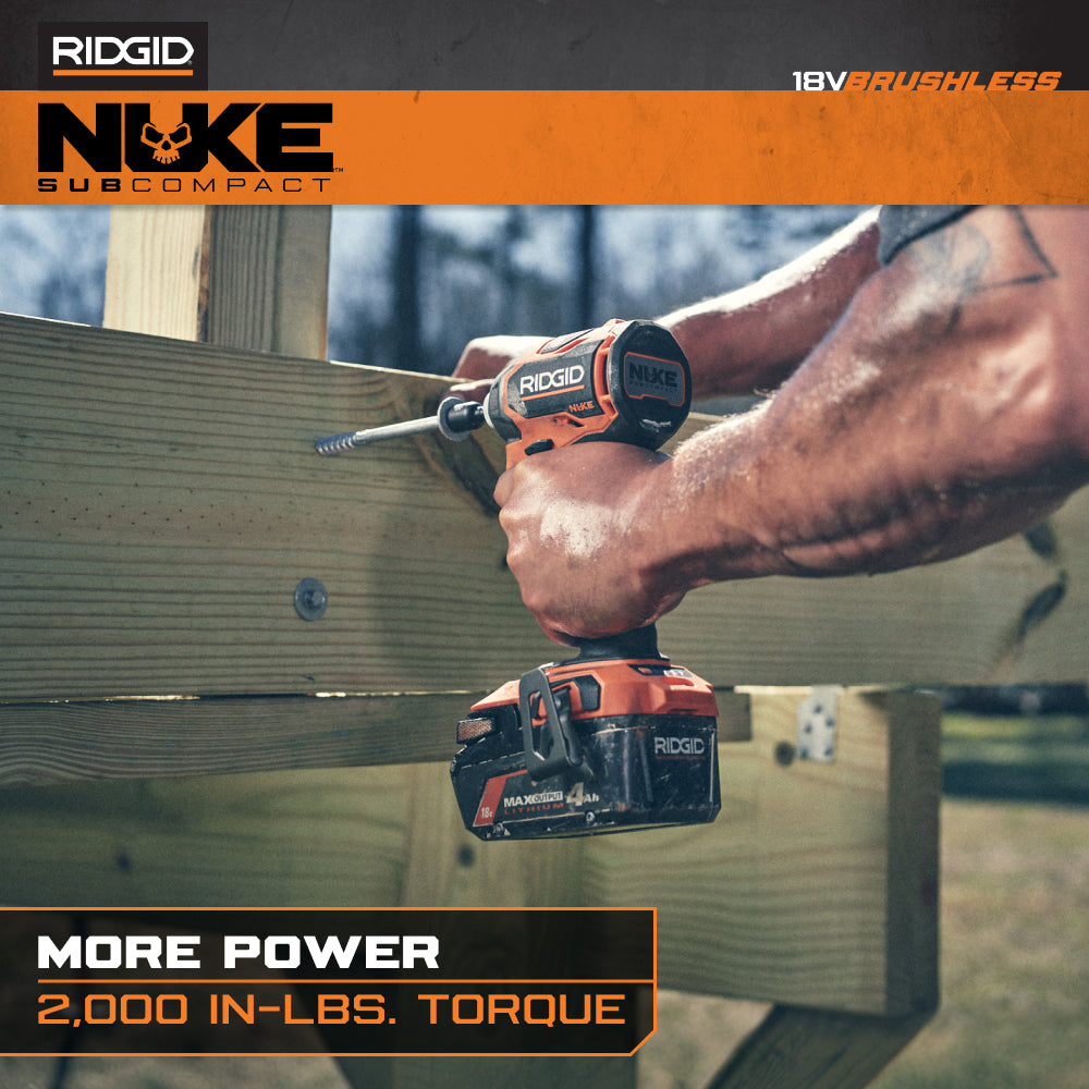RIDGID 18V NUKE SubCompact Brushless 2-Tool Combo Kit with Hammer Drill, 4-Mode Impact Driver, (2) Batteries & Charger