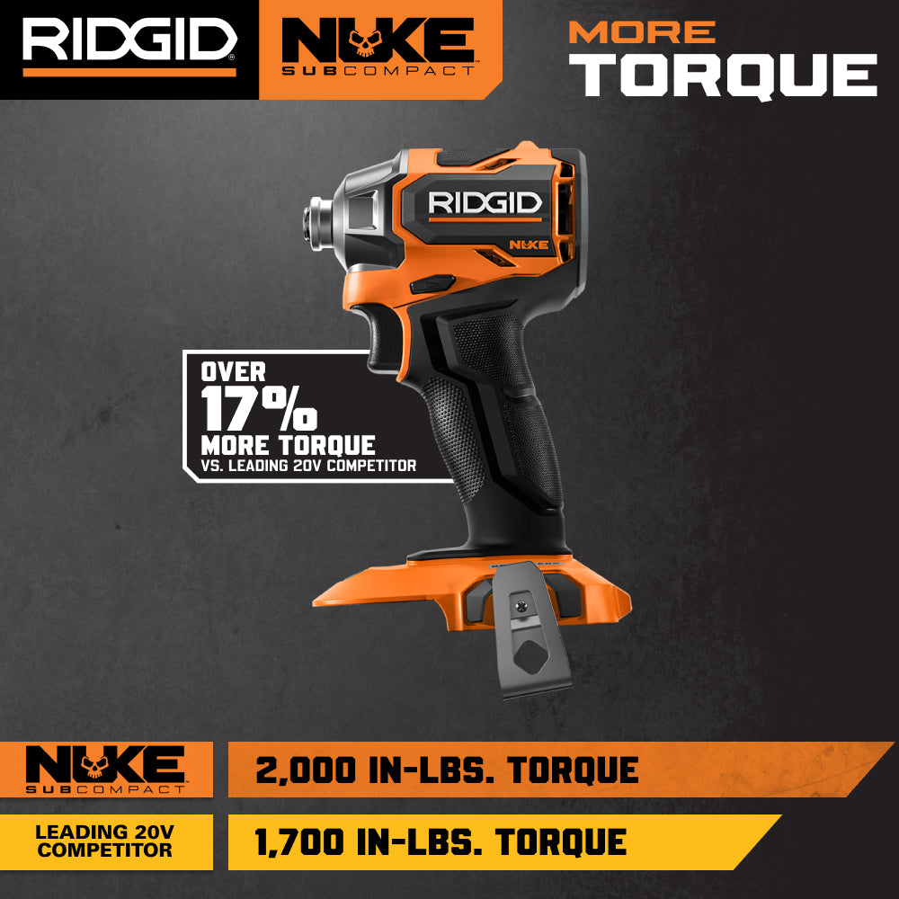 RIDGID 18V NUKE SubCompact Brushless 2-Tool Combo Kit with Hammer Drill, 4-Mode Impact Driver, (2) Batteries & Charger