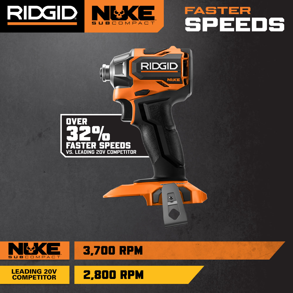 RIDGID 18V NUKE SubCompact Brushless 2-Tool Combo Kit with Hammer Drill, 4-Mode Impact Driver, (2) Batteries & Charger
