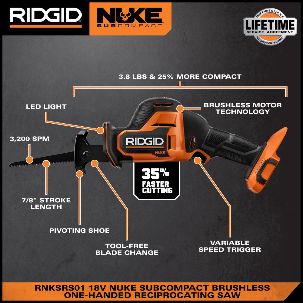 18V NUKE SubCompact Brushless One-Handed Reciprocating Saw – RIDGID
