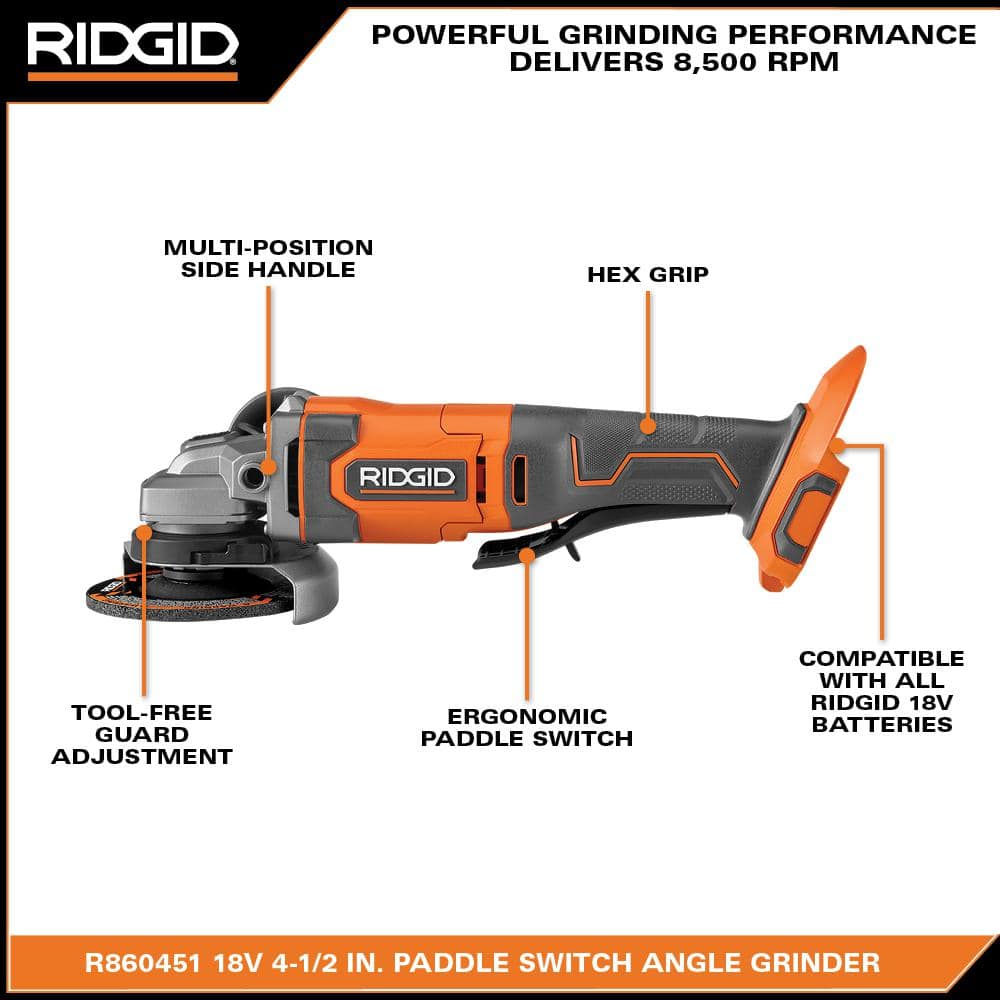 18V Cordless 4-1/2 in. Angle Grinder (Tool Only) – RIDGID