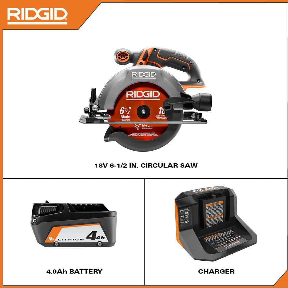 Kit de sierra circular inalámbrica de 18 V y 6-1/2 pulg. con (1) batería de 4.0 Ah y cargador