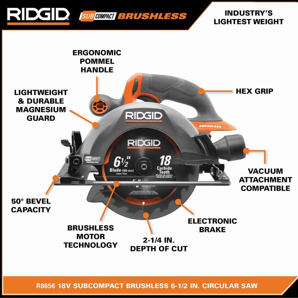Kit de sierra circular inalámbrica subcompacta de 18 V sin escobillas de 6-1/2 pulg. con batería de 4.0 Ah de salida máxima y cargador R8656K
