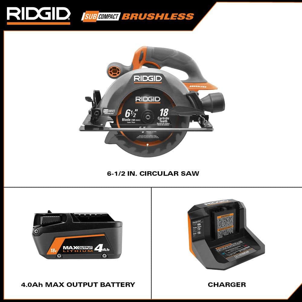 Kit de sierra circular inalámbrica subcompacta de 18 V sin escobillas de 6-1/2 pulg. con batería de 4.0 Ah de salida máxima y cargador R8656K