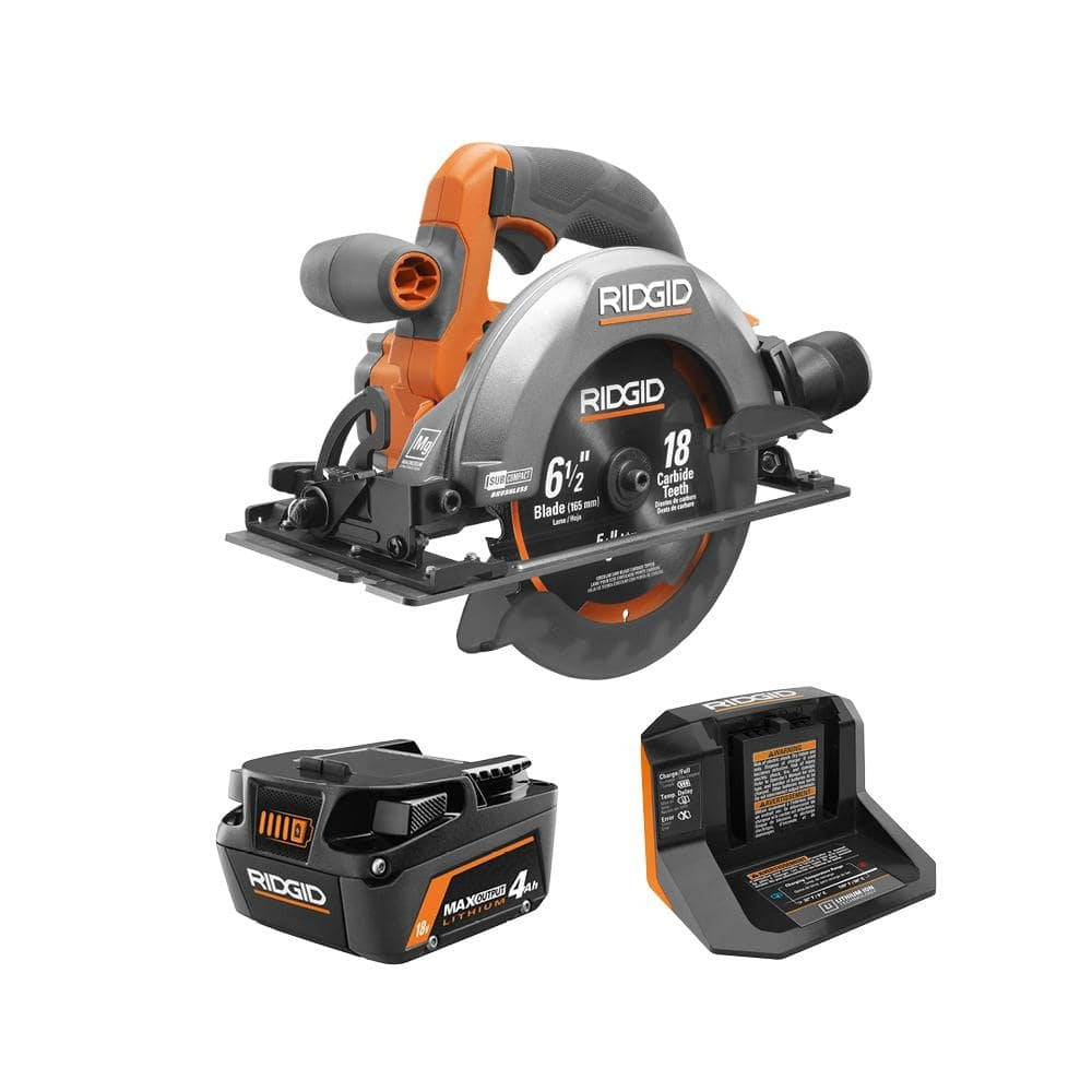 Kit de sierra circular inalámbrica subcompacta de 18 V sin escobillas de 6-1/2 pulg. con batería de salida máxima de 4.0 Ah y cargador R8656KN