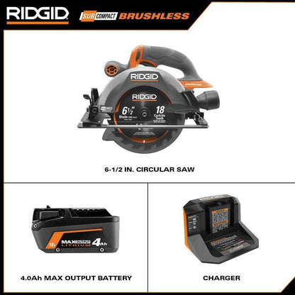 Kit de sierra circular inalámbrica subcompacta de 18 V sin escobillas de 6-1/2 pulg. con batería de salida máxima de 4.0 Ah y cargador R8656KN