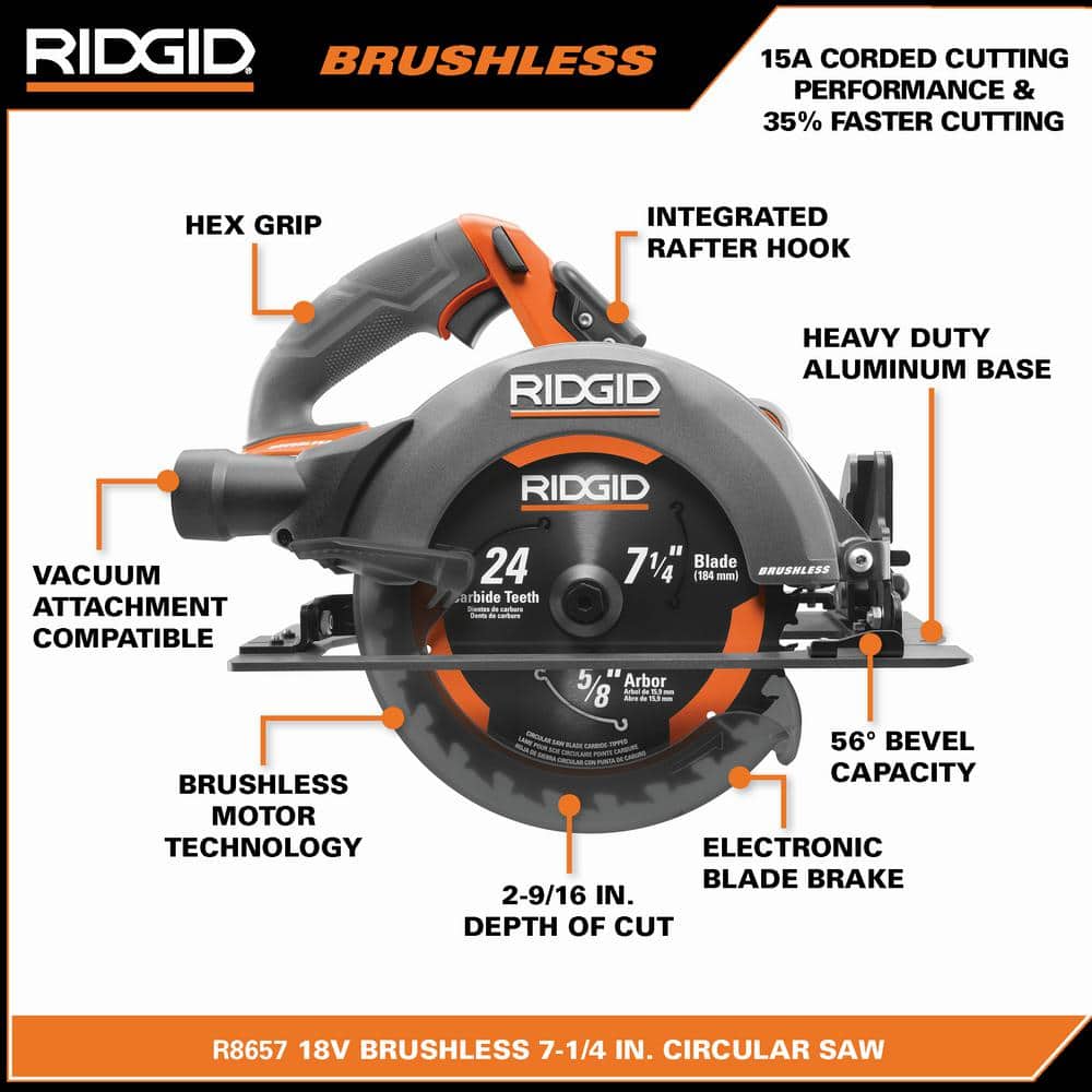 Sierra circular inalámbrica sin escobillas de 18 V y 7-1/4 pulg. (solo herramienta)