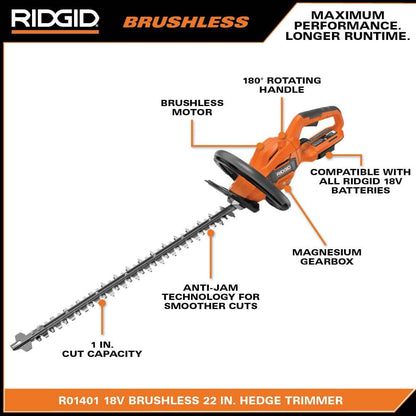 18V Brushless Cordless Battery 22 in. Hedge Trimmer (Tool Only)