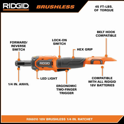 18V Brushless Cordless 1/4 in. Ratchet Kit with 2.0 Ah Battery and Charger
