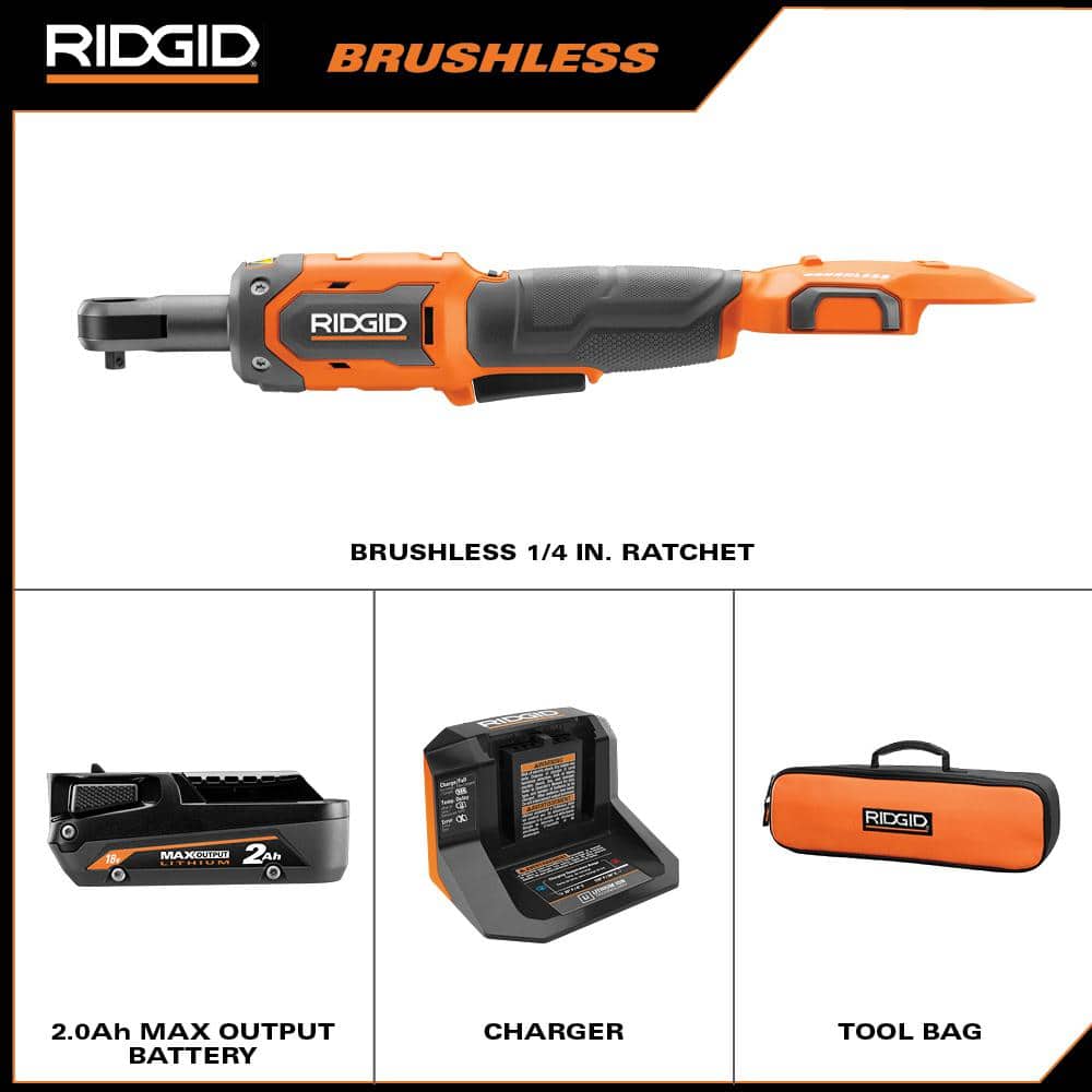 18V Brushless Cordless 1/4 in. Ratchet Kit with 2.0 Ah Battery and Charger
