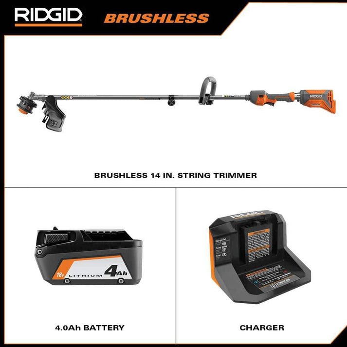 18V Brushless 14 in. Cordless Battery String Trimmer with 4.0 Ah Lithi ...