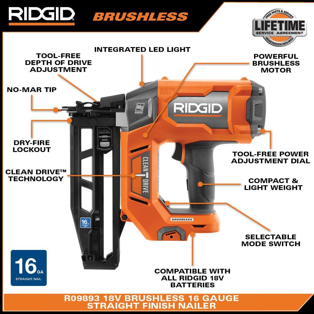 18V Brushless Cordless 16-Gauge 2-1/2 in. Straight Finish Nailer Kit w ...
