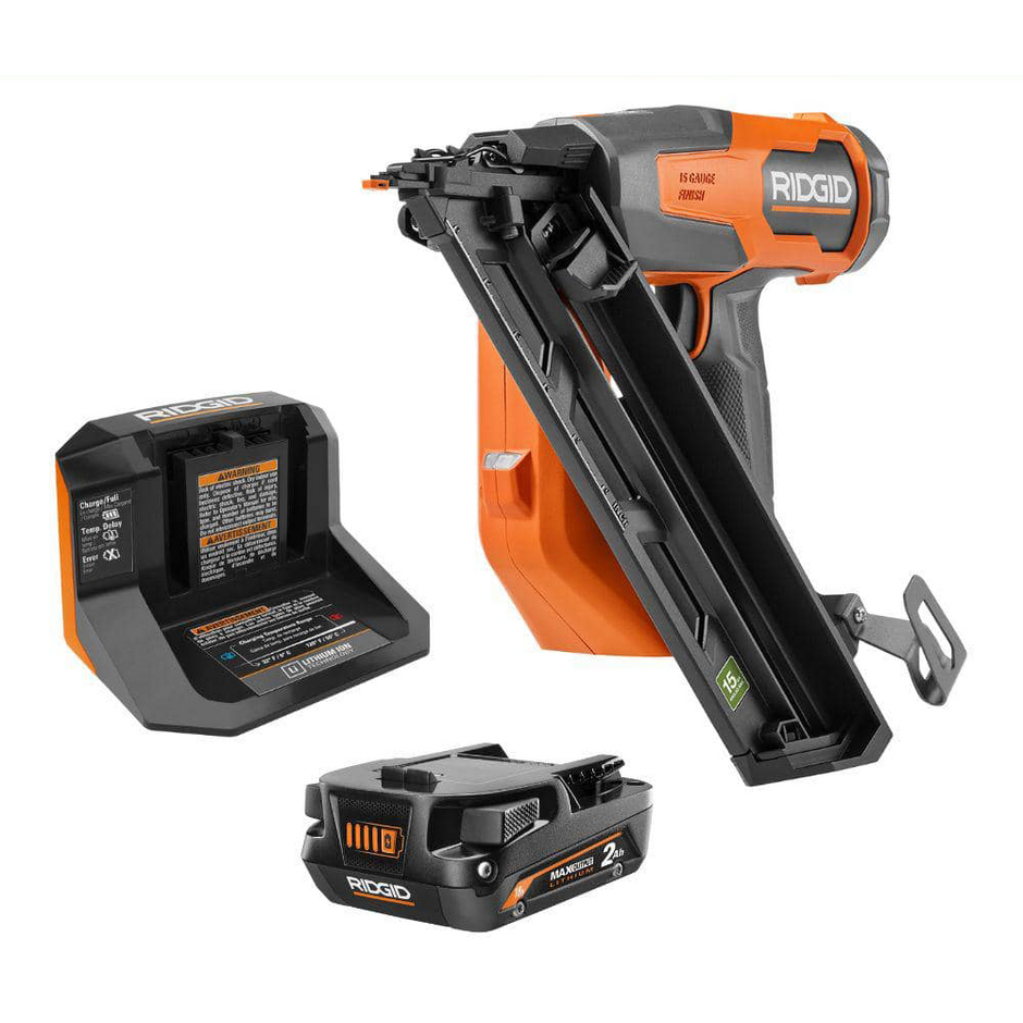 Kit de clavadora angular inalámbrica sin escobillas de 18 V y calibre 15 con batería de 2.0 Ah de salida máxima y cargador