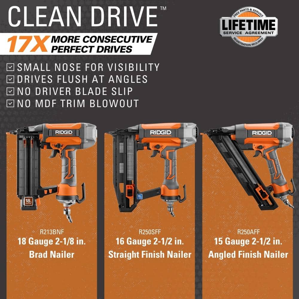 Pneumatic 15-Gauge 2-1/2 in. Angled Finish Nailer with CLEAN DRIVE Technology, and Tool Bag