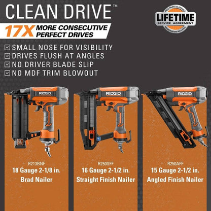 Pneumatic 15-Gauge 2-1/2 in. Angled Finish Nailer with CLEAN DRIVE Technology, and Tool Bag