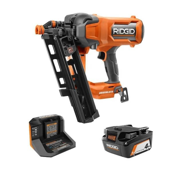 Kit de clavadora de armazón inalámbrica sin escobillas de 18 V, 21°, 3-1/2 pulg., con batería de 4.0 Ah y cargador