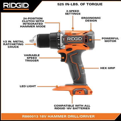 18V Cordless 1/2 in. Hammer Drill/Driver Kit with 2.0 Ah Battery and Charger