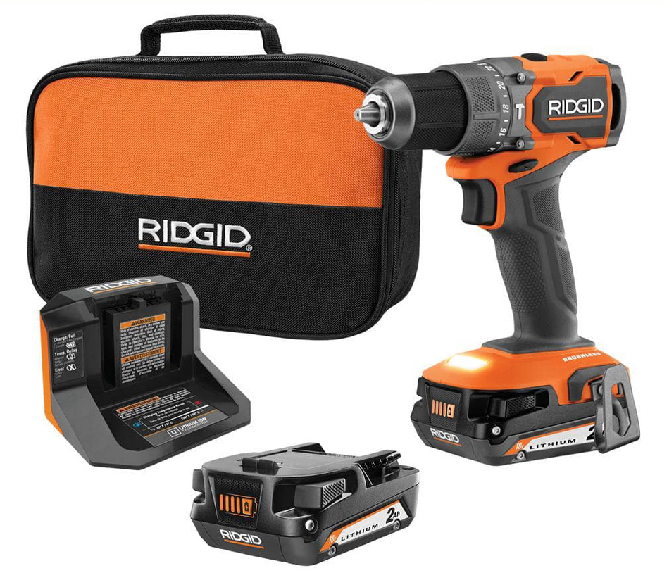 Kit de taladro percutor inalámbrico subcompacto de 18 V sin escobillas de 1/2 pulg. con (2) baterías de 2.0 Ah, cargador y bolsa