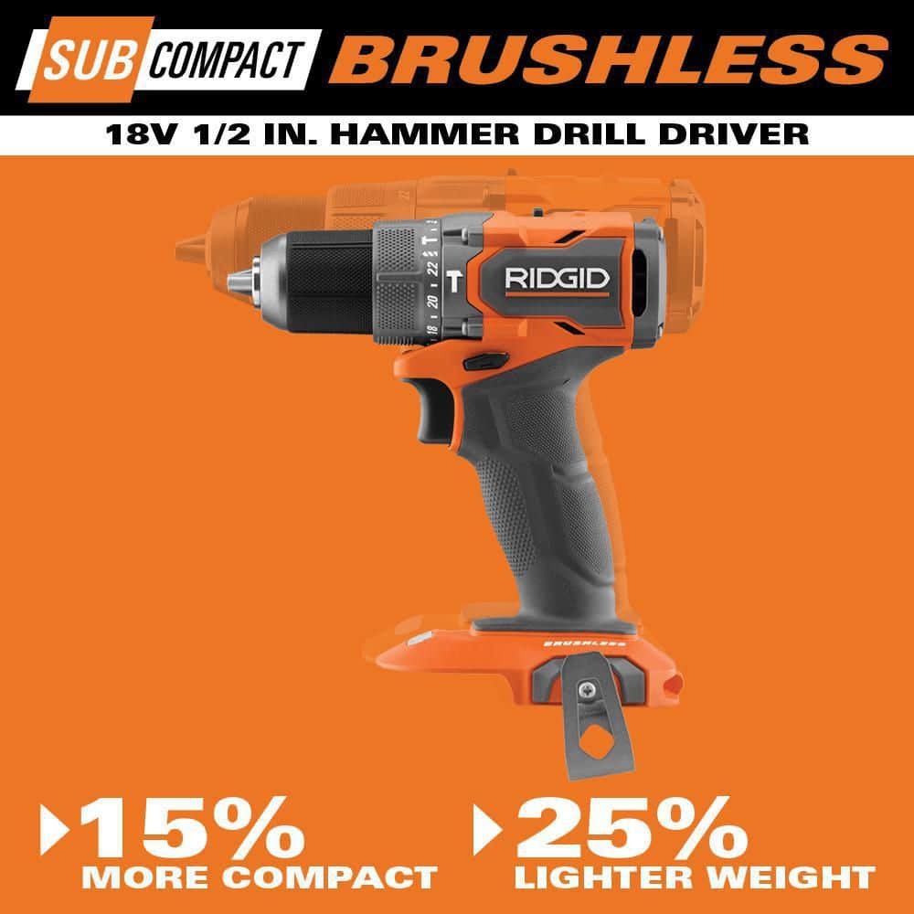 18V SubCompact Brushless Cordless 1/2 in. Hammer Drill Kit with (2) 2.0 Ah Batteries, Charger, and Bag