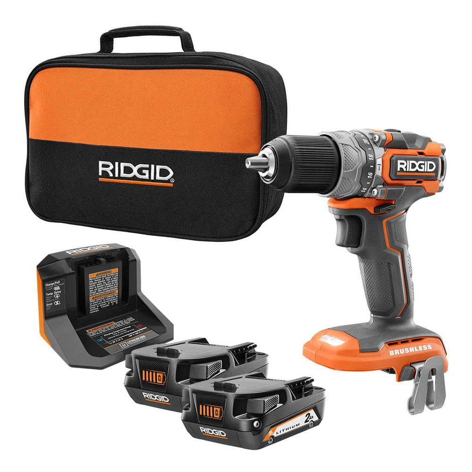 Kit de taladro percutor sin escobillas subcompacto de 18 V y 1/2 pulg. con (2) baterías de 2.0 Ah, cargador y bolsa