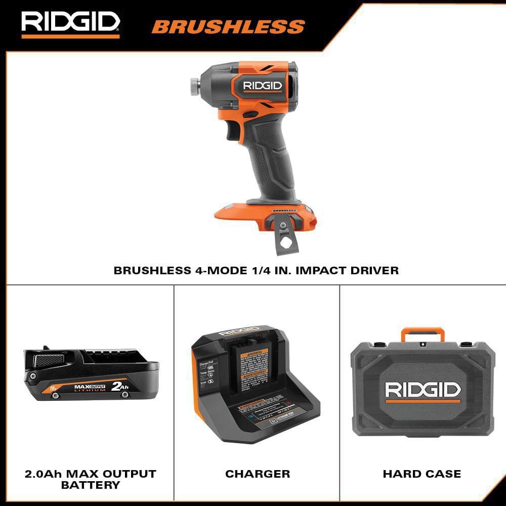 18V Brushless Cordless 4-Mode Impact Driver Kit with 2.0 Ah MAX Output ...