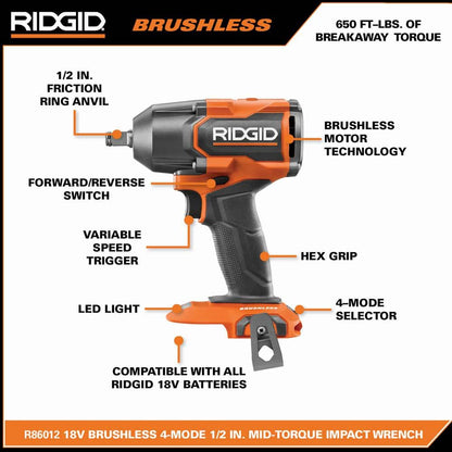 18V Brushless Cordless 1/2 in. Impact Wrench Kit with 4.0 Ah Battery and Charger