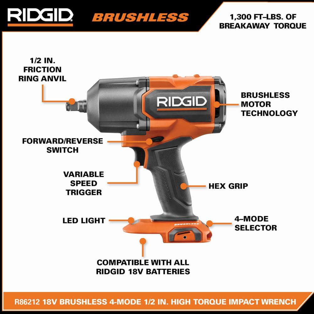 18V Brushless Cordless 4-Mode 1/2 in. High-Torque Impact Wrench