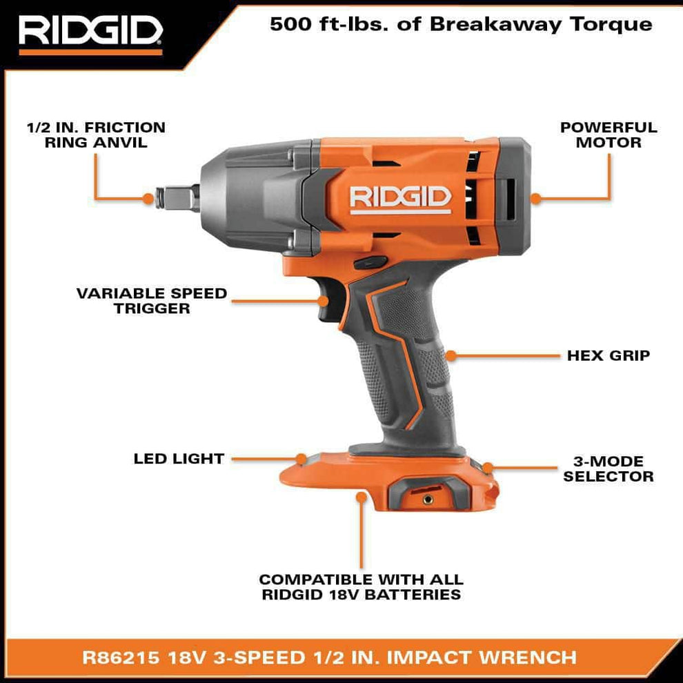 18V Cordless 1/2 in. Impact Wrench Kit with 4.0 Ah Battery and Charger ...