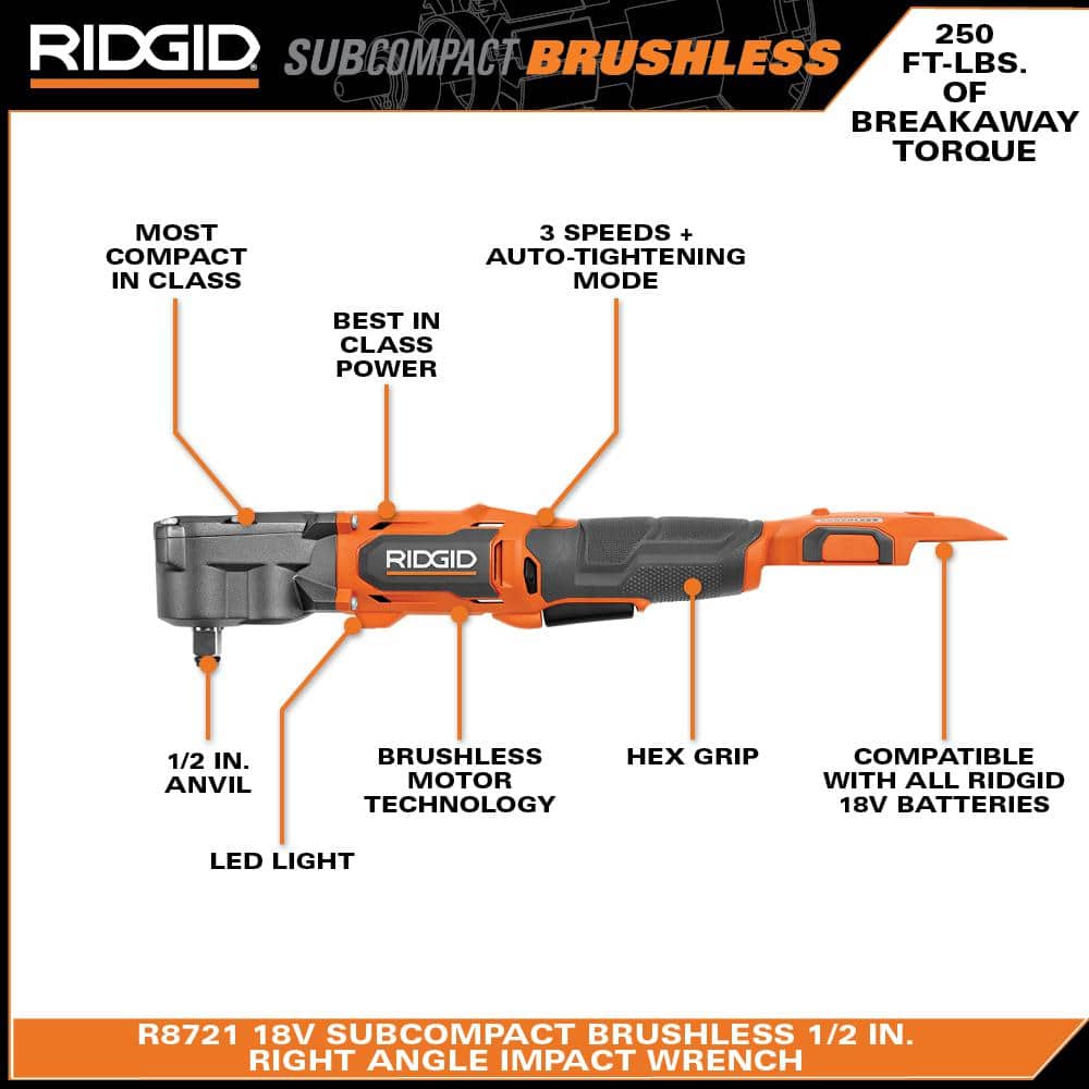 18V SubCompact Brushless 1/2 in. Right Angle Impact Wrench (Tool
