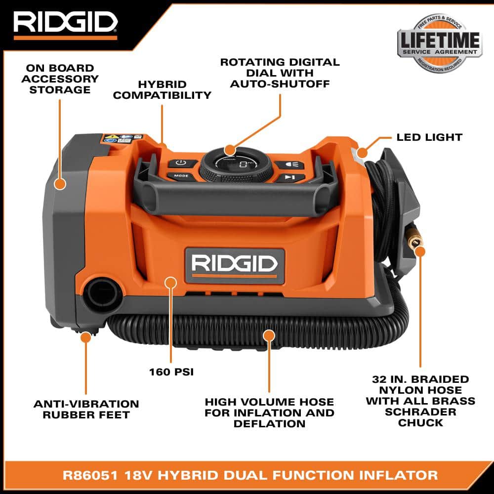 18V Dual Function Cordless Inflator (Tool Only) with Valve Adaptor