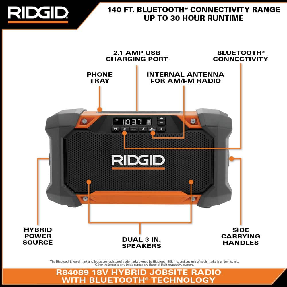 18V Hybrid Jobsite Radio with Bluetooth Technology (Tool Only)