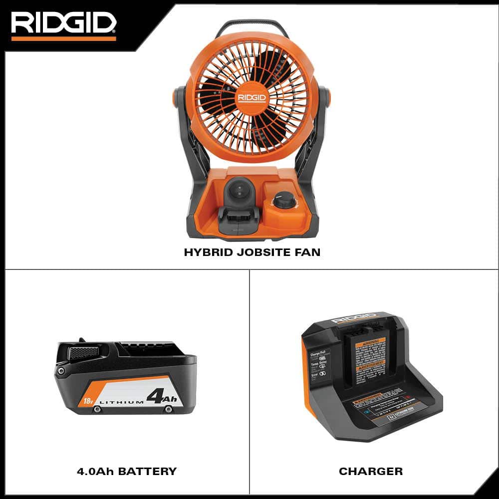 HIGH POWER FAN UNIT & BATTERY×２ セット 18V Cordless Jobsite Fan Kit with 4.0 Ah Battery and Charger – RIDGID