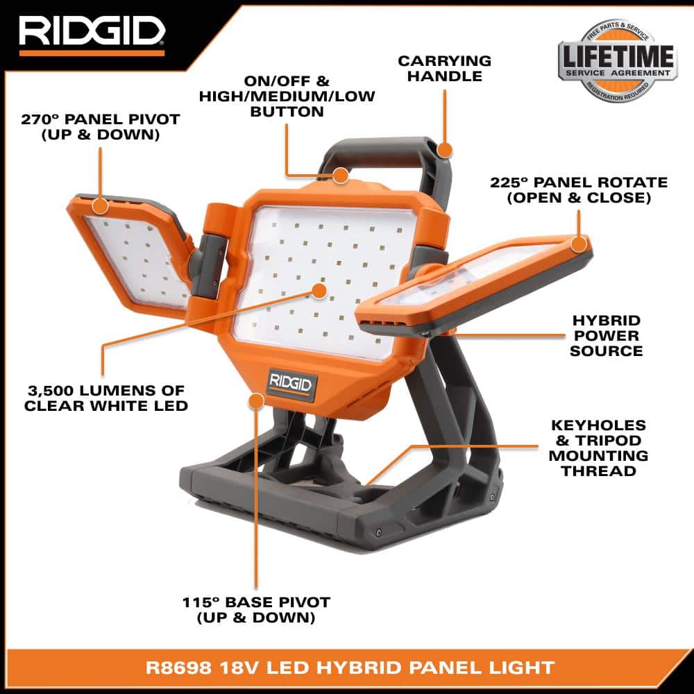 18V Cordless Hybrid LED Panel Light (Tool Only) – RIDGID