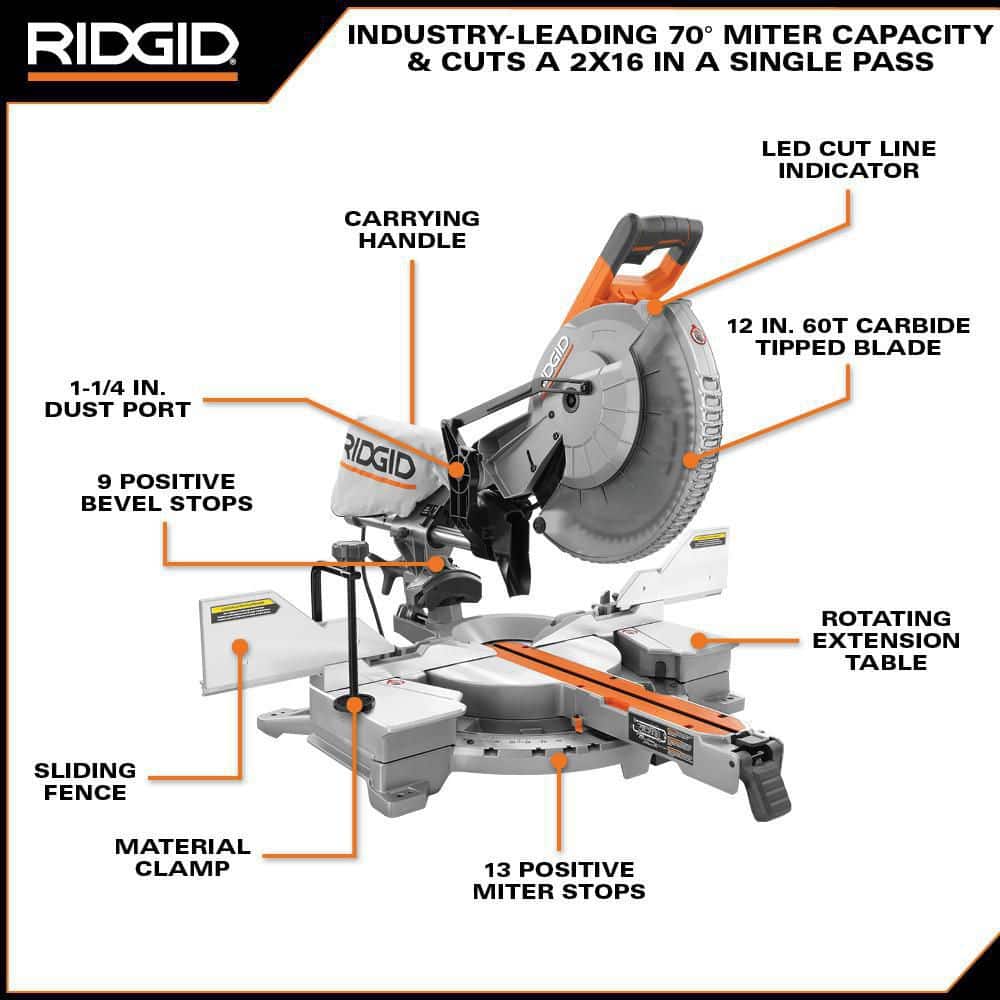 15 Amp Corded 12 in. Dual Bevel Sliding Miter Saw with 70 Deg. Miter Capacity and LED Cut Line Indicator