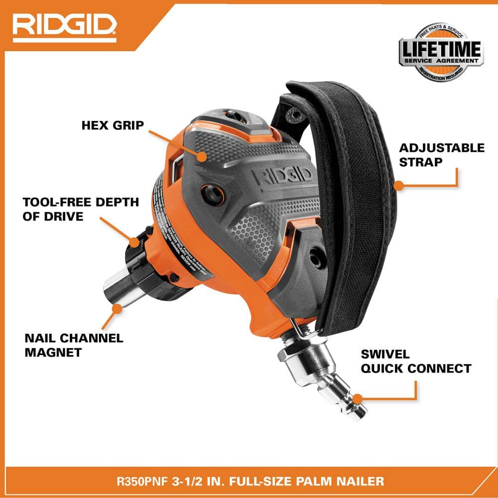 Pneumatic 3-1/2 in. Full-Size Palm Nailer – RIDGID