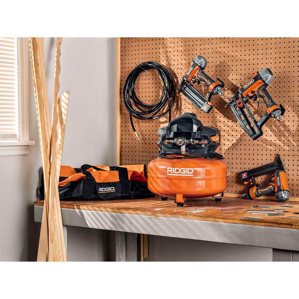 6 Gal. Portable Electric Pancake Air Compressor w/ 18GA Brad Nailer, 16GA Straight Finish Nailer, & 18GA Finish Stapler
