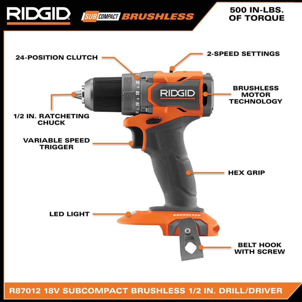 18V SubCompact Brushless Cordless 1/2 in. Drill/Driver (Tool Only)
