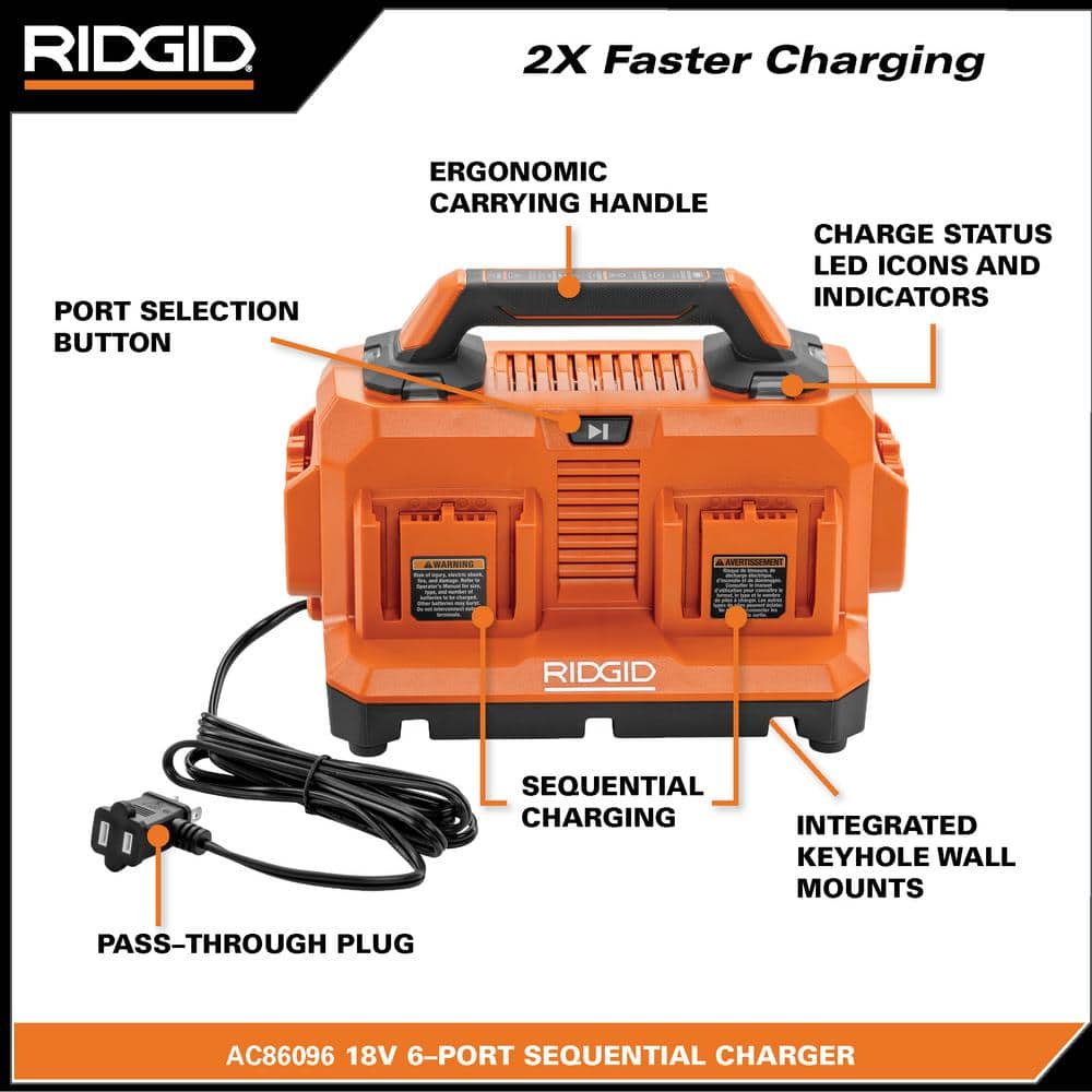 18V 6-Port Sequential Charger – RIDGID